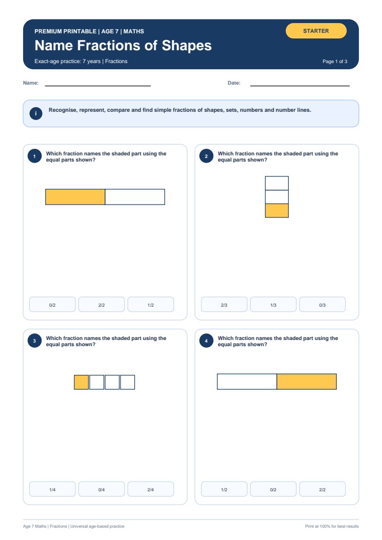 Name Fractions of Shapes worksheet preview