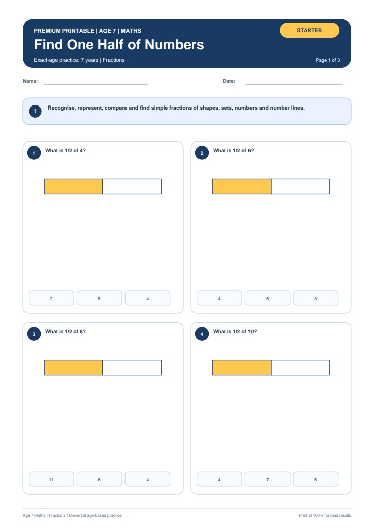 Find One Half of Numbers worksheet preview
