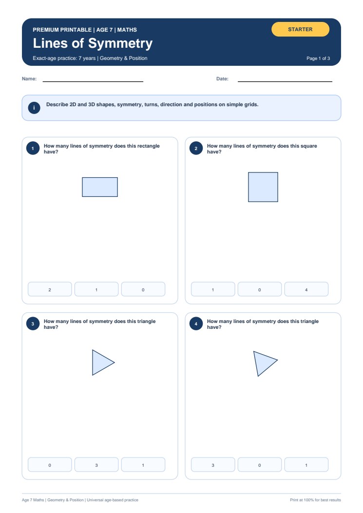 Lines of Symmetry worksheet preview