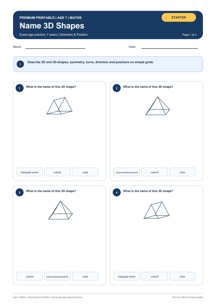Name 3D Shapes worksheet preview