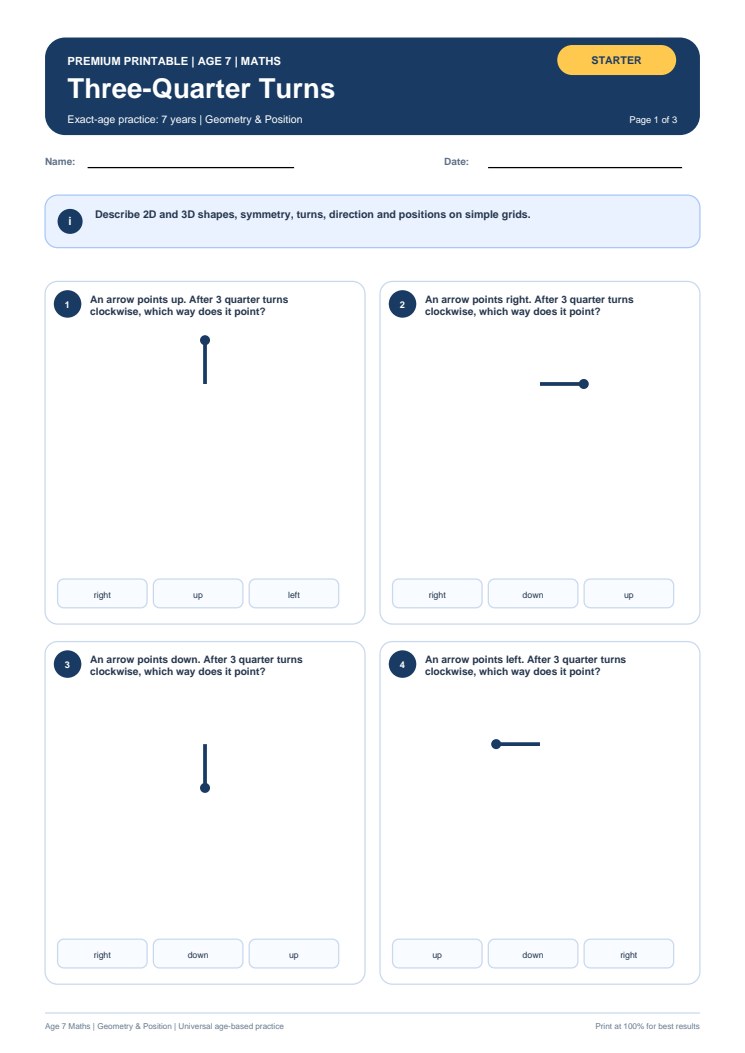 Three-Quarter Turns worksheet preview