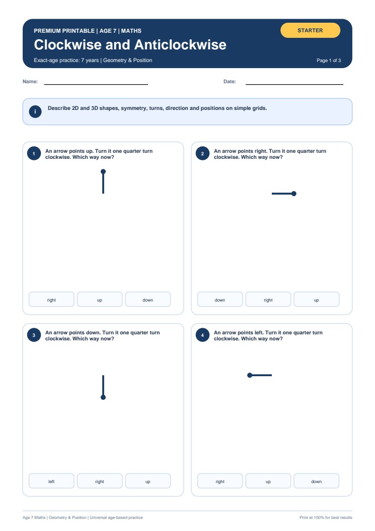 Clockwise and Anticlockwise worksheet preview