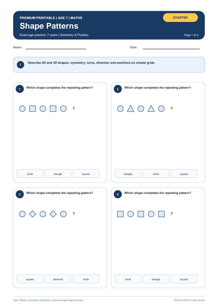 Shape Patterns worksheet preview