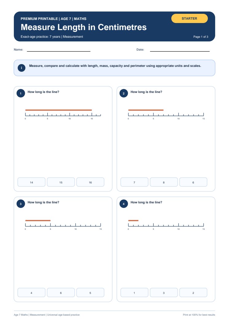 Measure Length in Centimetres worksheet preview