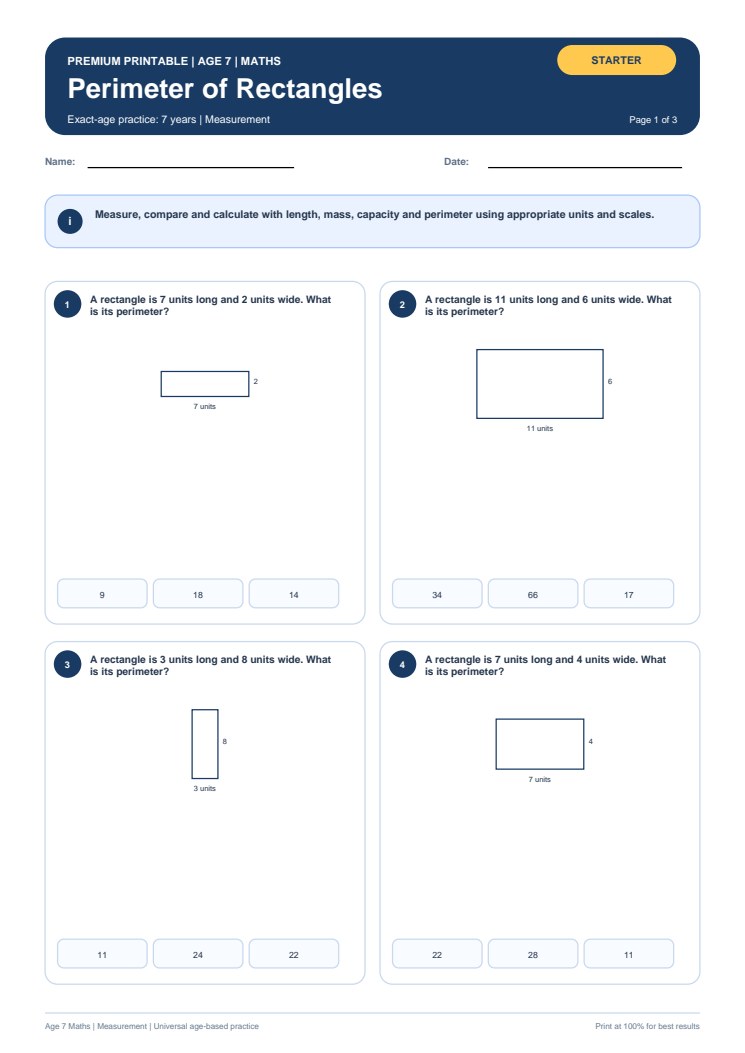Perimeter of Rectangles worksheet preview