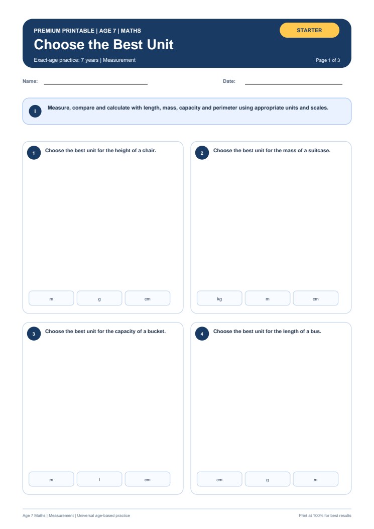 Choose the Best Unit worksheet preview