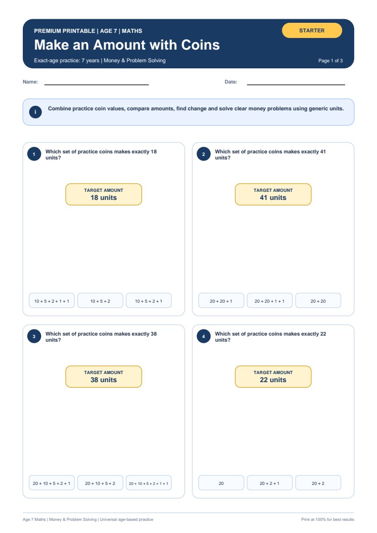 Make an Amount with Coins worksheet preview