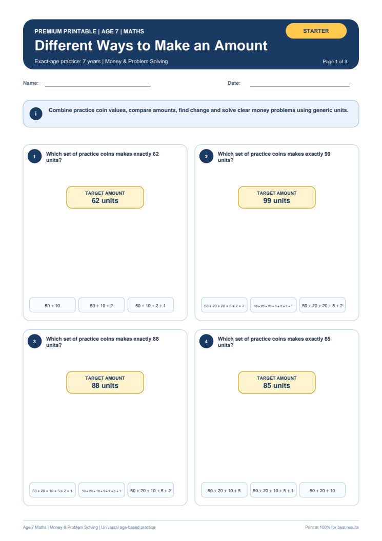 Different Ways to Make an Amount worksheet preview
