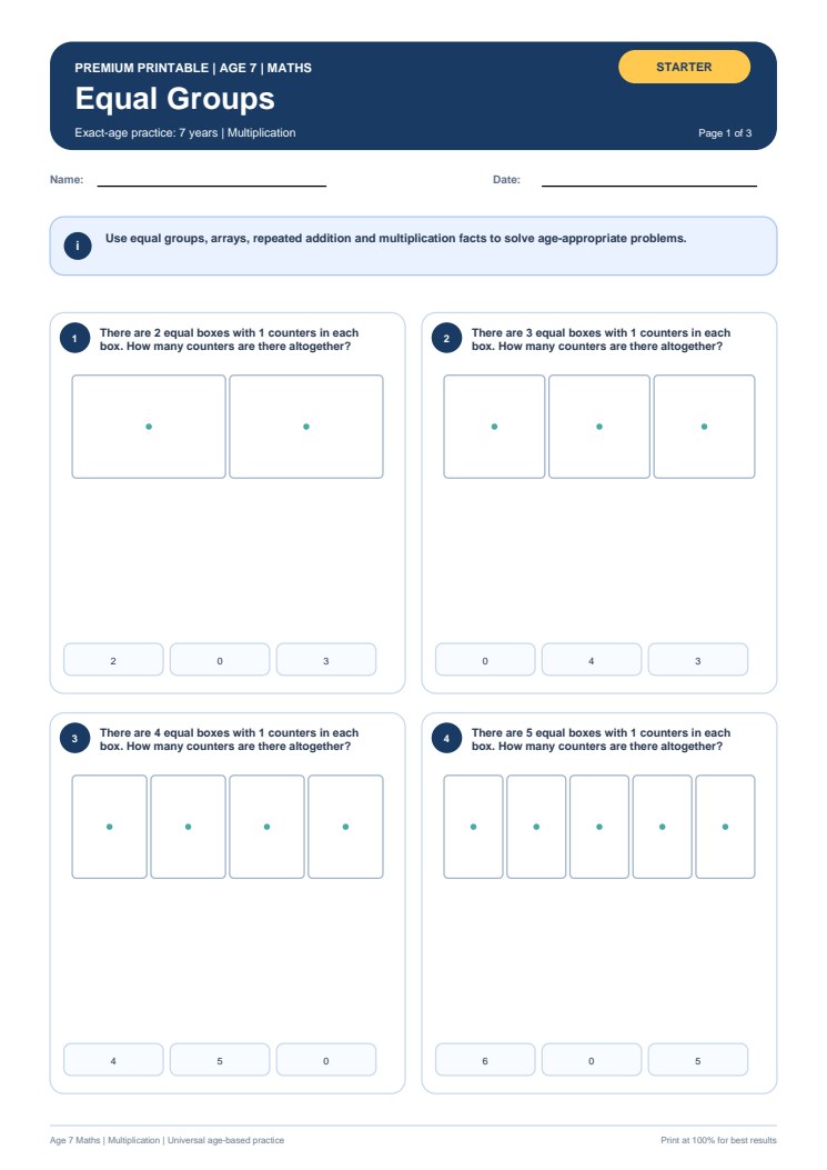 Equal Groups worksheet preview