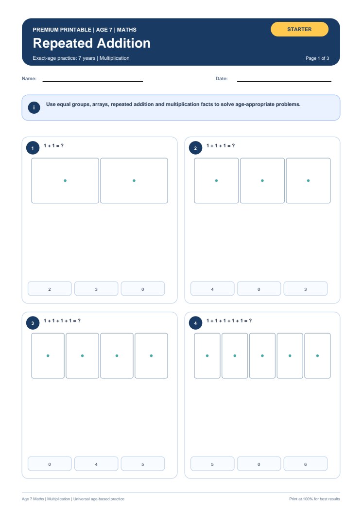 Repeated Addition worksheet preview