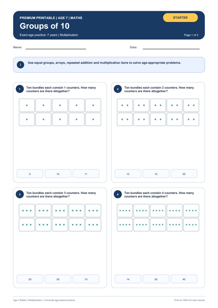 Groups of 10 worksheet preview