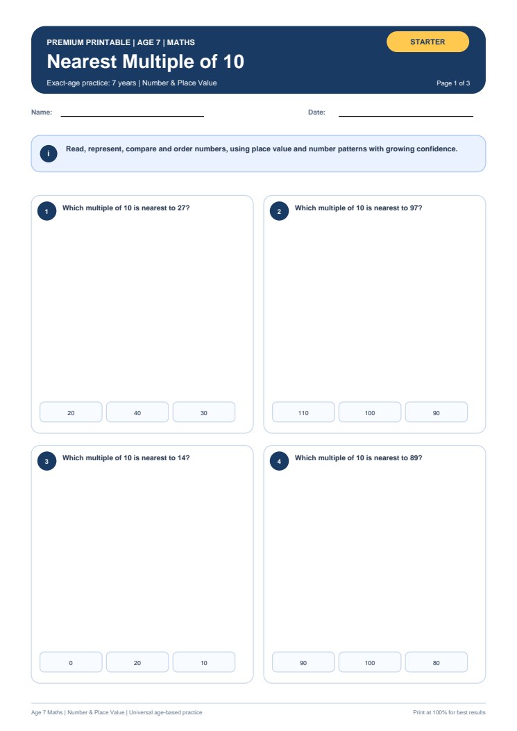 Nearest Multiple of 10 worksheet preview