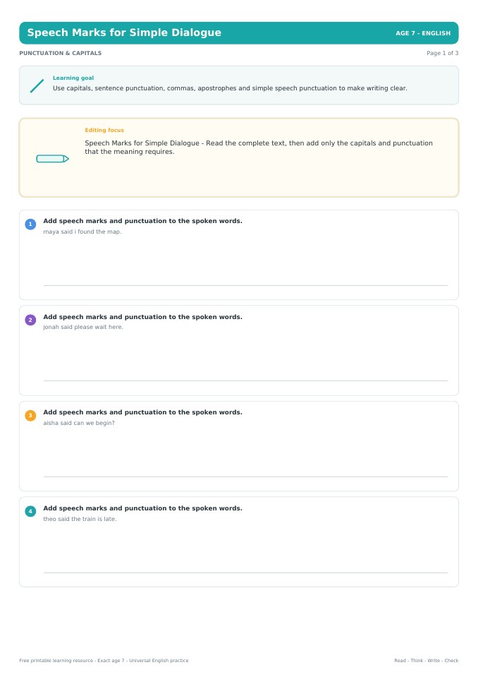 Speech Marks for Simple Dialogue worksheet preview