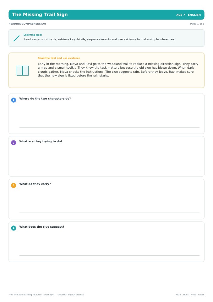 The Missing Trail Sign worksheet preview
