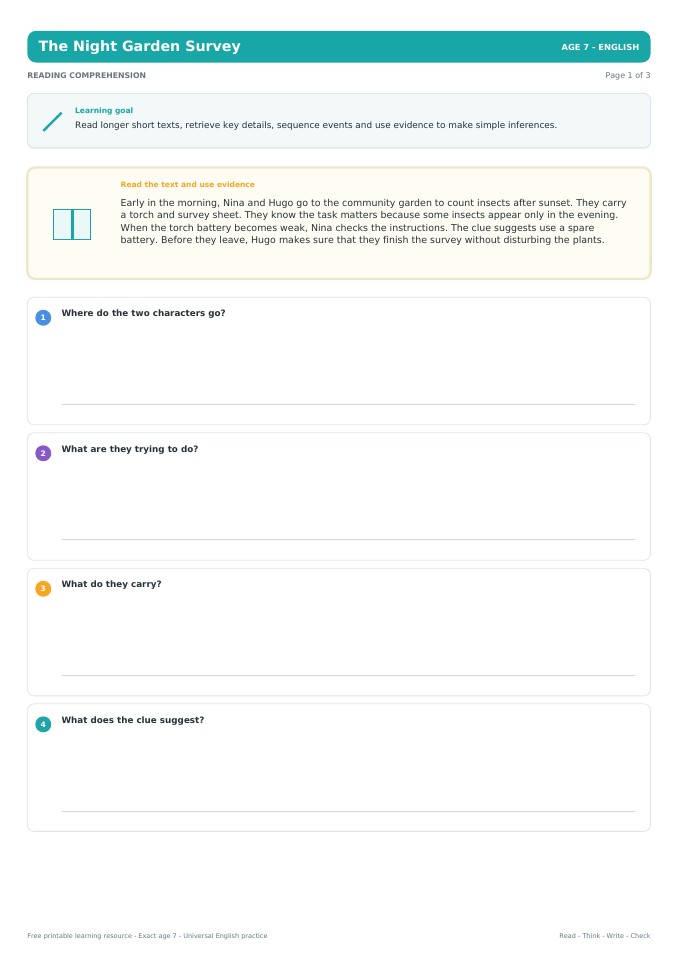 The Night Garden Survey worksheet preview