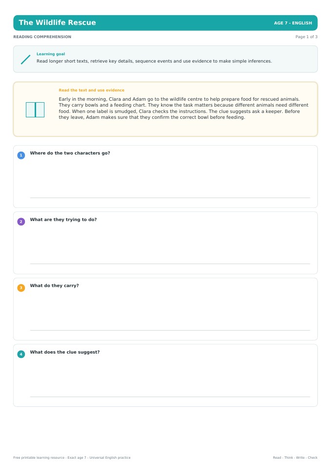 The Wildlife Rescue worksheet preview