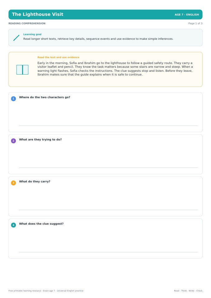 The Lighthouse Visit worksheet preview