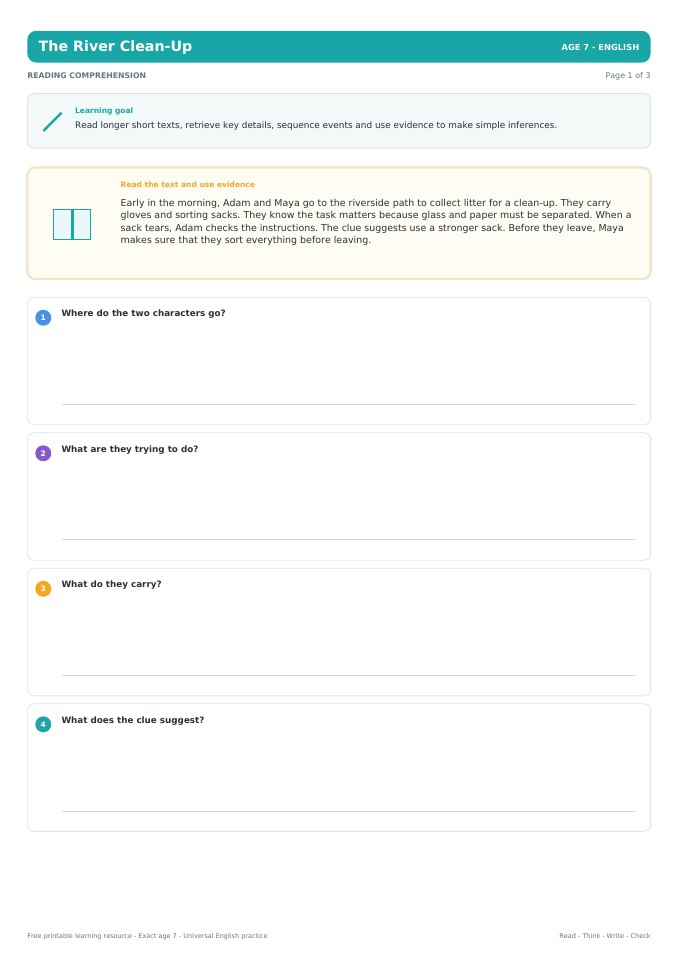 The River Clean-Up worksheet preview