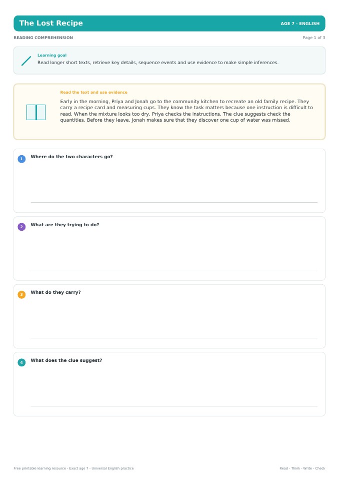 The Lost Recipe worksheet preview