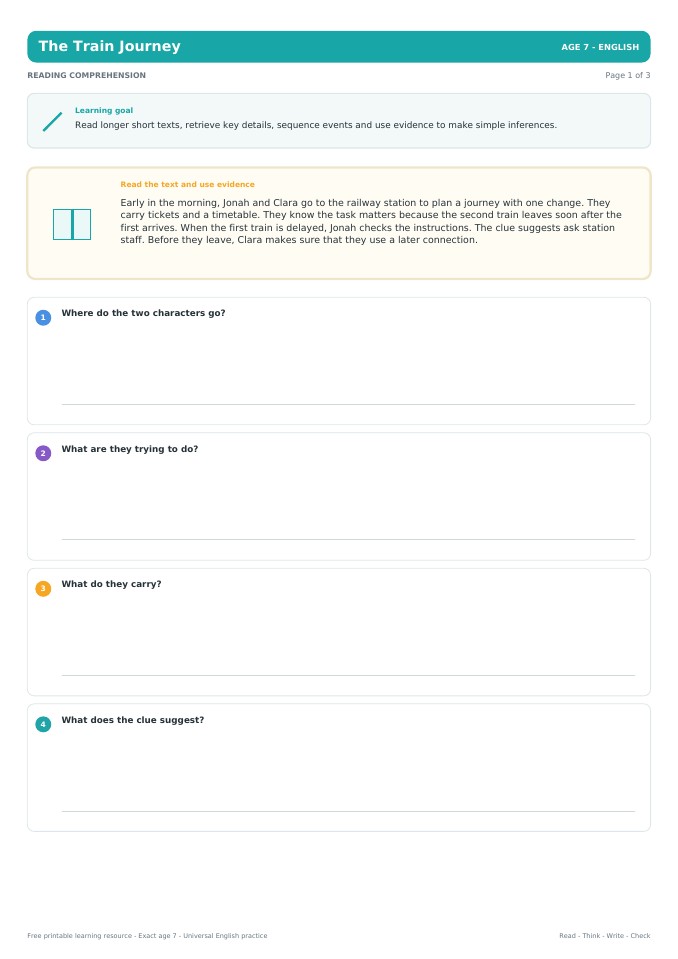 The Train Journey worksheet preview
