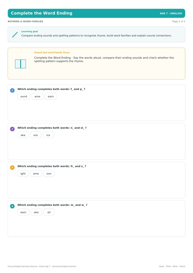 Complete the Word Ending worksheet preview