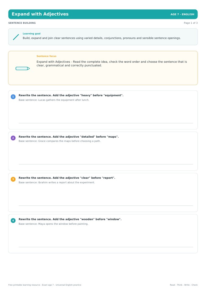 Expand with Adjectives worksheet preview