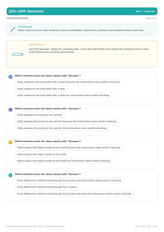 Join with because worksheet preview