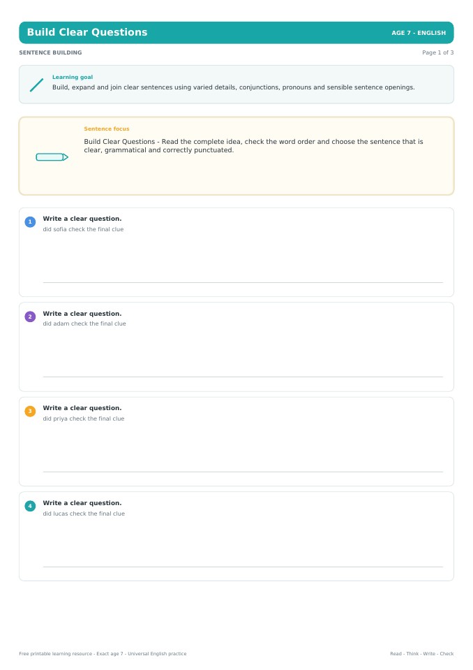 Build Clear Questions worksheet preview