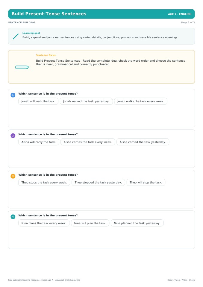 Build Present-Tense Sentences worksheet preview