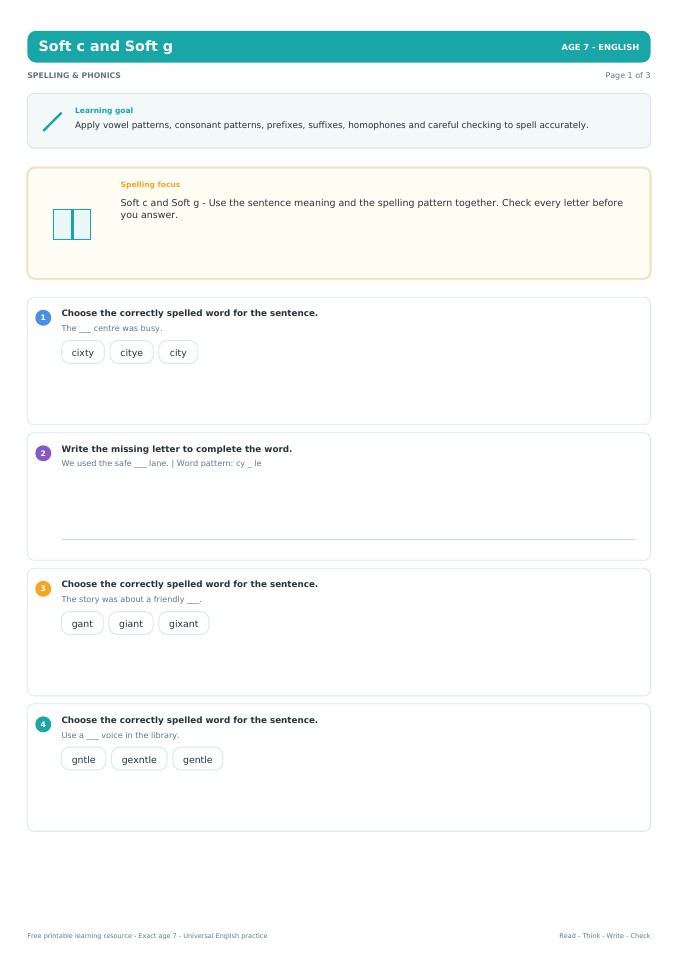 Soft c and Soft g worksheet preview