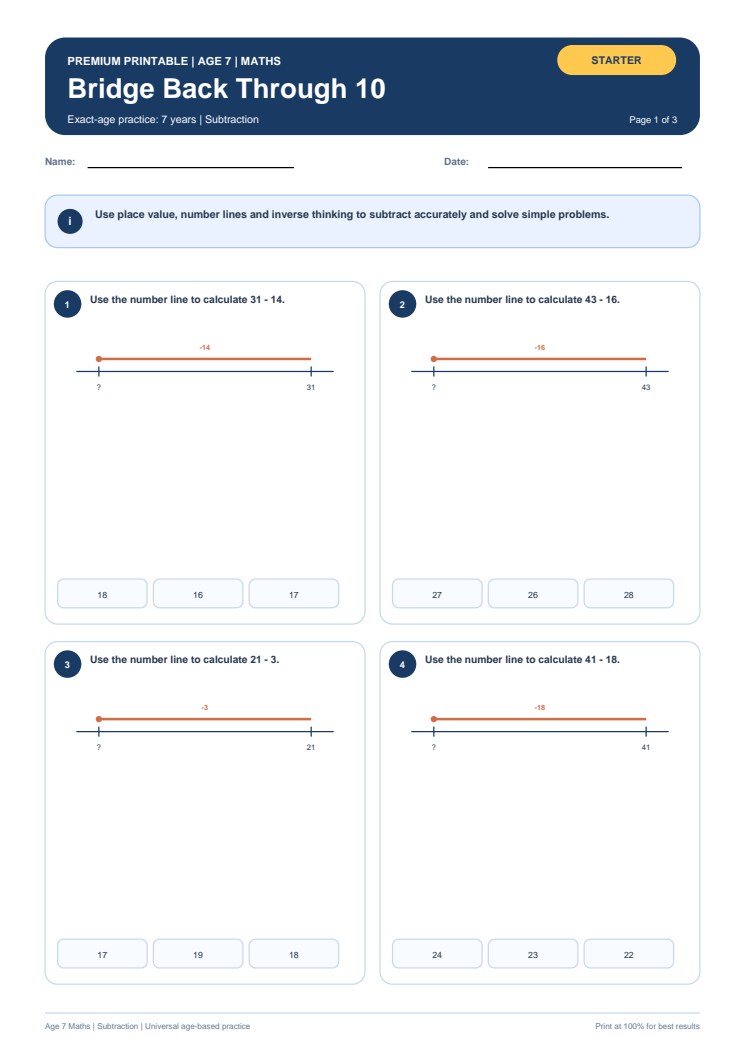 Bridge Back Through 10 worksheet preview