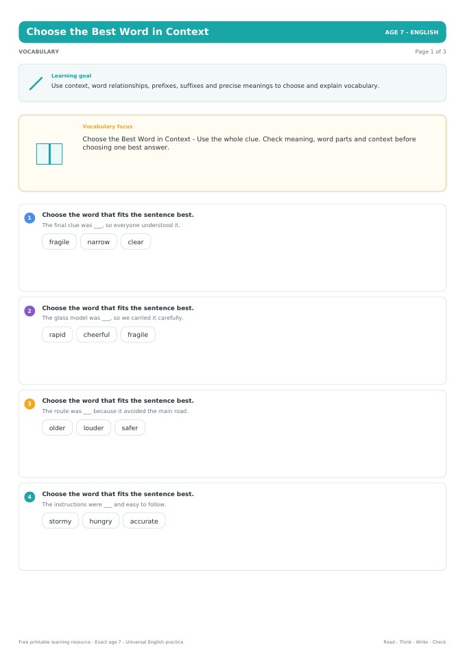 Choose the Best Word in Context worksheet preview
