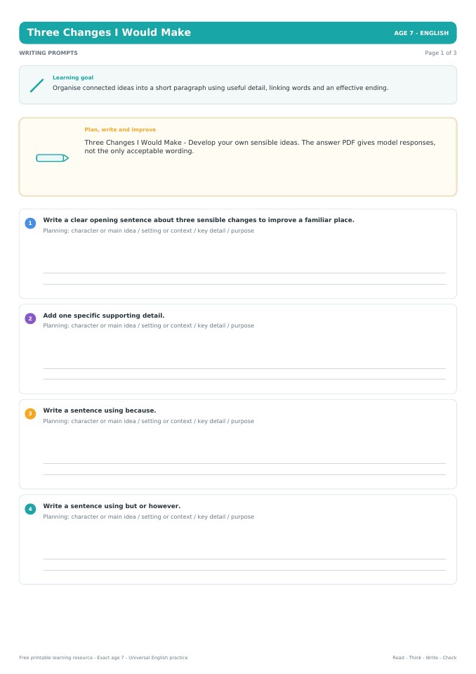 Three Changes I Would Make worksheet preview