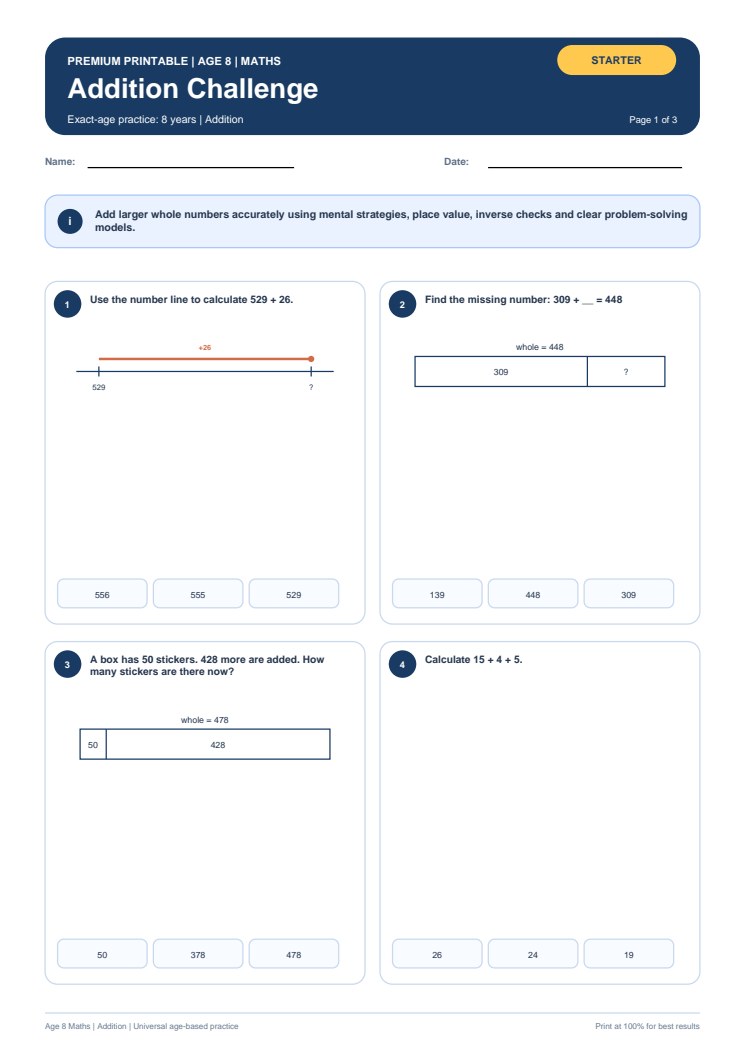 Addition Challenge worksheet preview