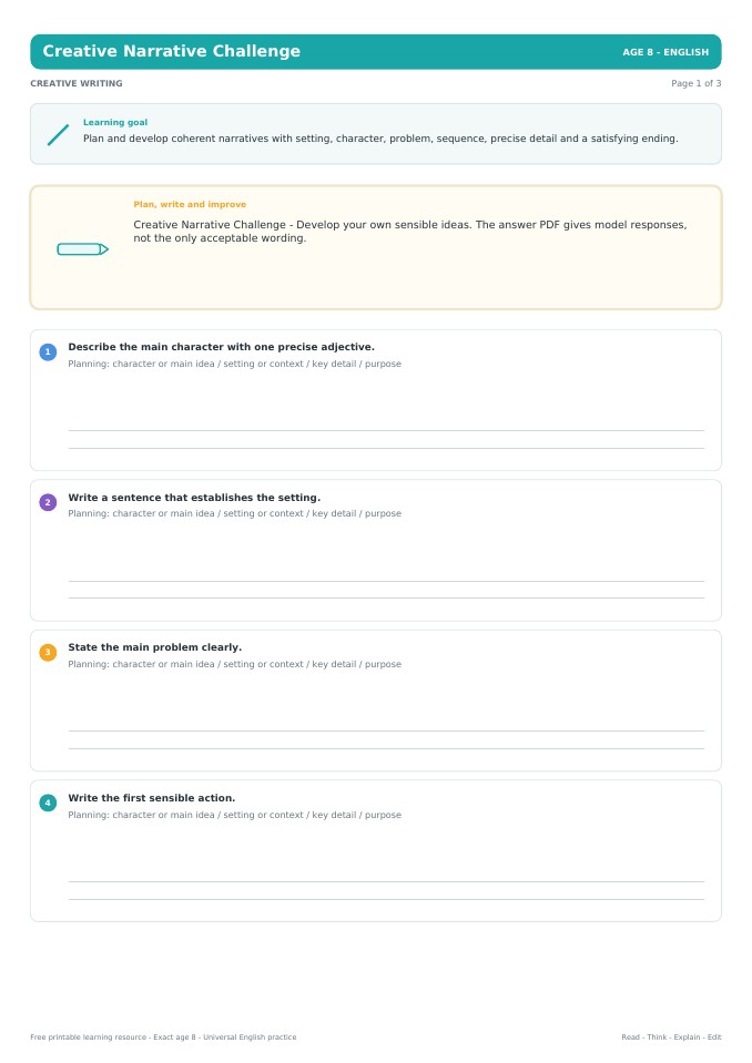 Creative Narrative Challenge worksheet preview