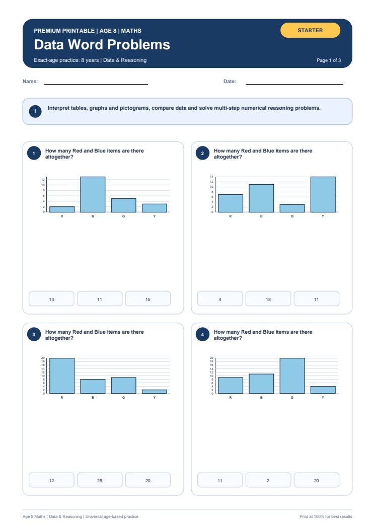 Data Word Problems worksheet preview
