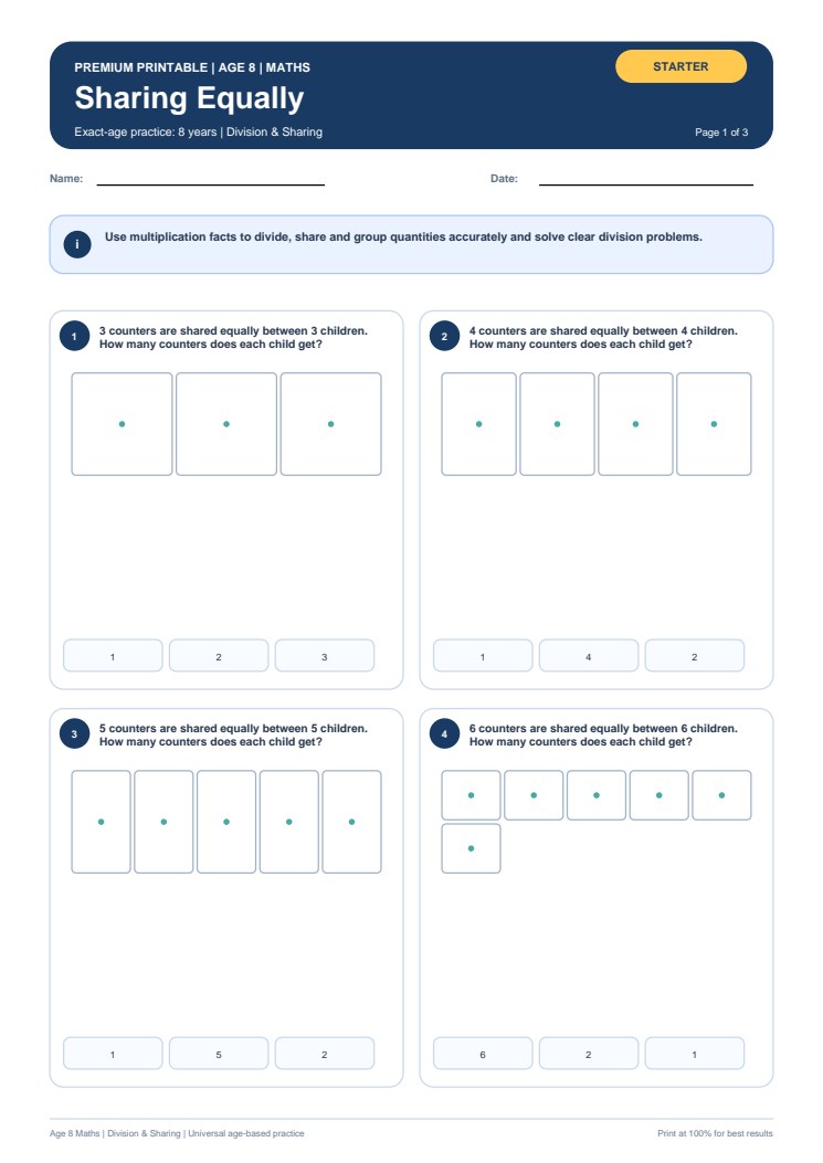 Sharing Equally worksheet preview