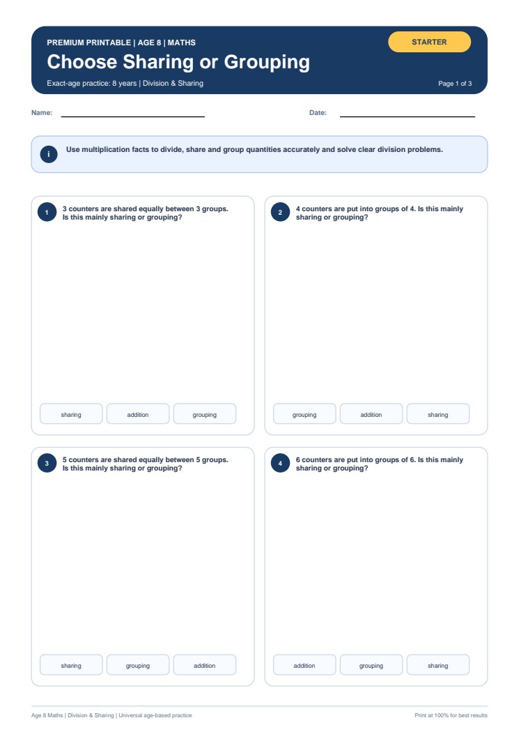 Choose Sharing or Grouping worksheet preview