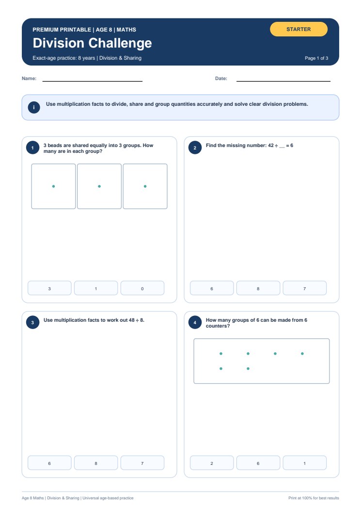 Division Challenge worksheet preview