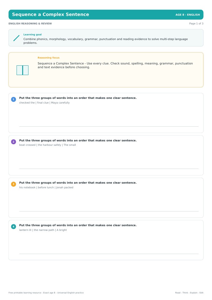 Sequence a Complex Sentence worksheet preview