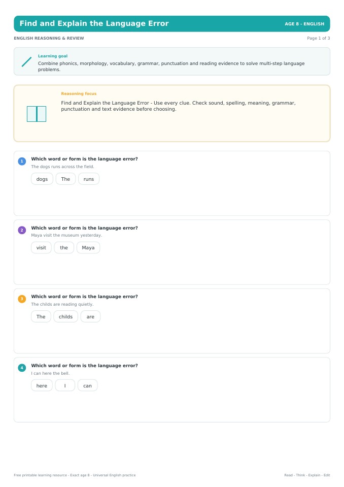 Find and Explain the Language Error worksheet preview