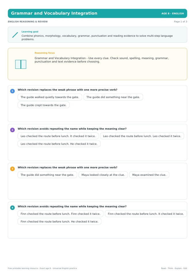 Grammar and Vocabulary Integration worksheet preview