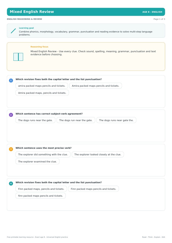 Mixed English Review worksheet preview