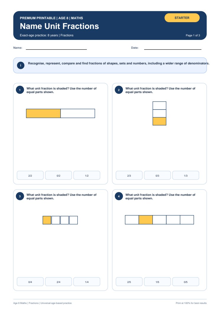 Name Unit Fractions worksheet preview