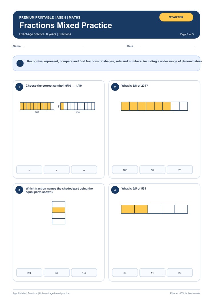 Fractions Mixed Practice worksheet preview