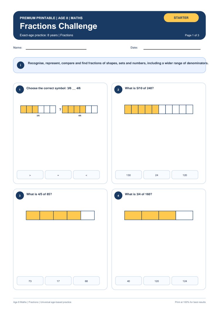 Fractions Challenge worksheet preview