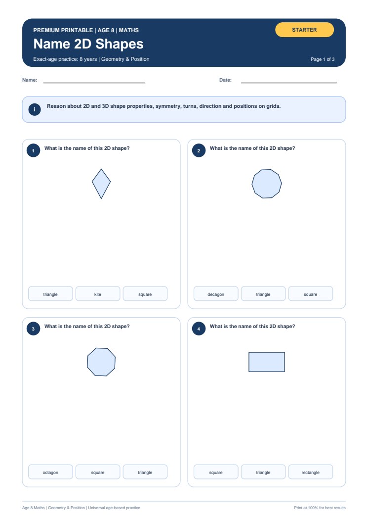 Name 2D Shapes worksheet preview