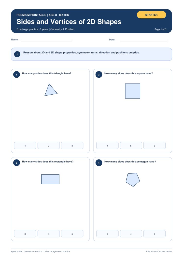 Sides and Vertices of 2D Shapes worksheet preview