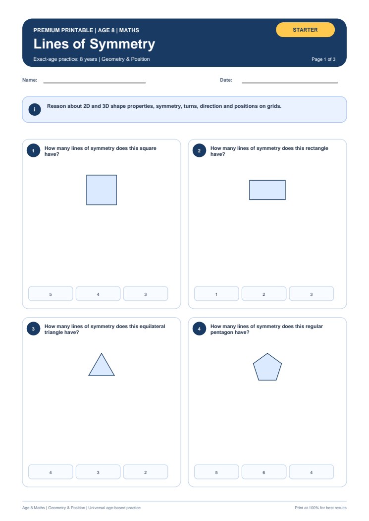 Lines of Symmetry worksheet preview