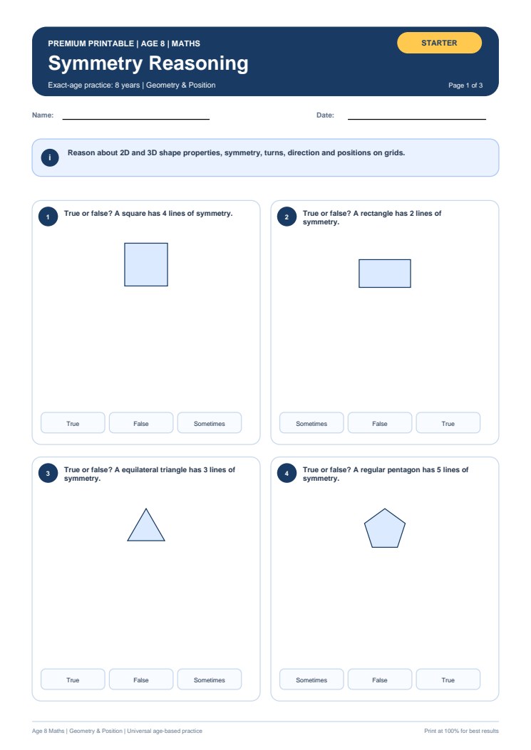 Symmetry Reasoning worksheet preview